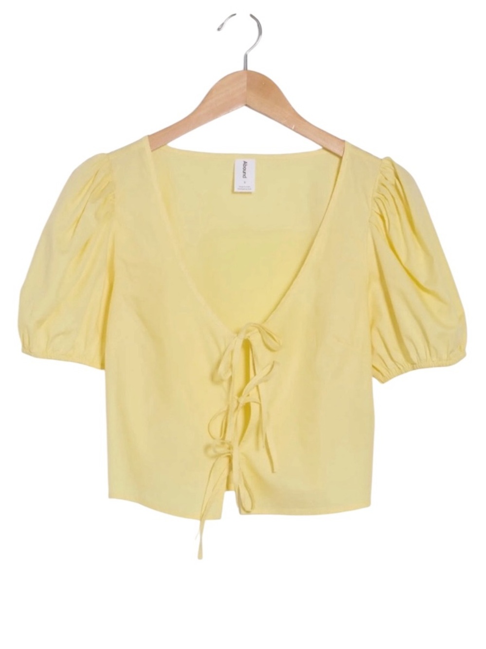 Abound Butter Yellow Cotton Poplin Crop Tie Front Blouse